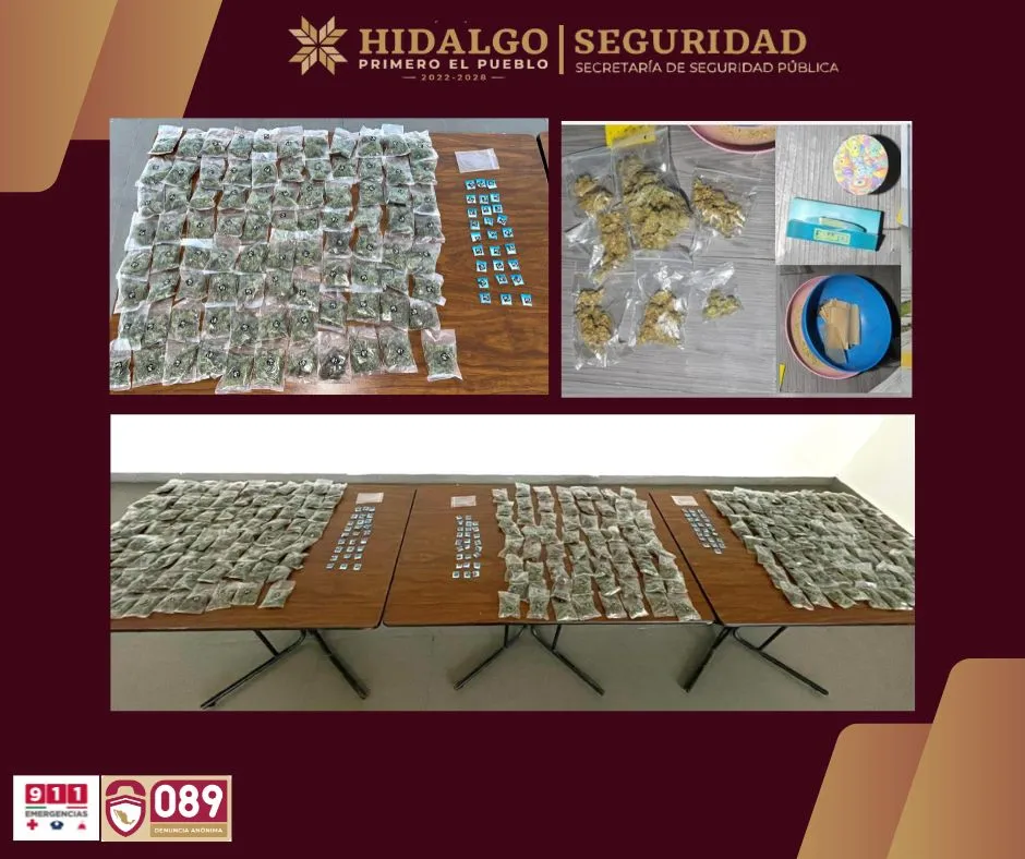 Caen cuatro por narcomenudeo en Tula y Zempoala; aseguran más de 1,500 dosis de droga