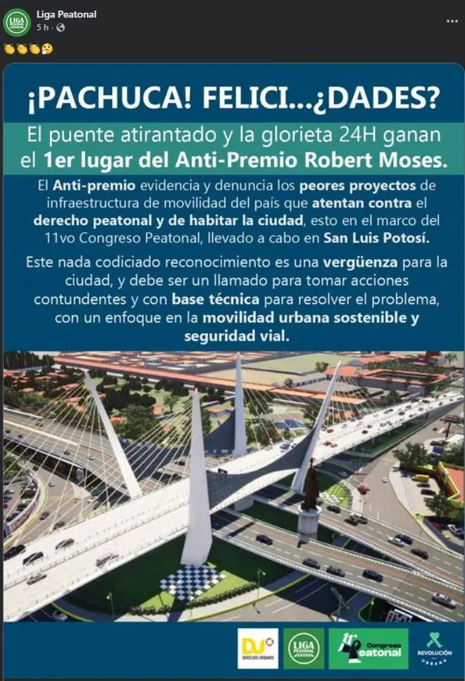 ¿Qué es el antipremio de movilidad urbana que ganó el puente atirantado de Pachuca?