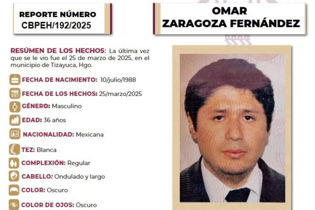 Buscan a Omar Zaragoza Fernández en Hidalgo