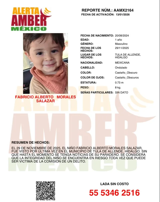 Activan Alerta Amber en Hidalgo por bebé desaparecido en Tula