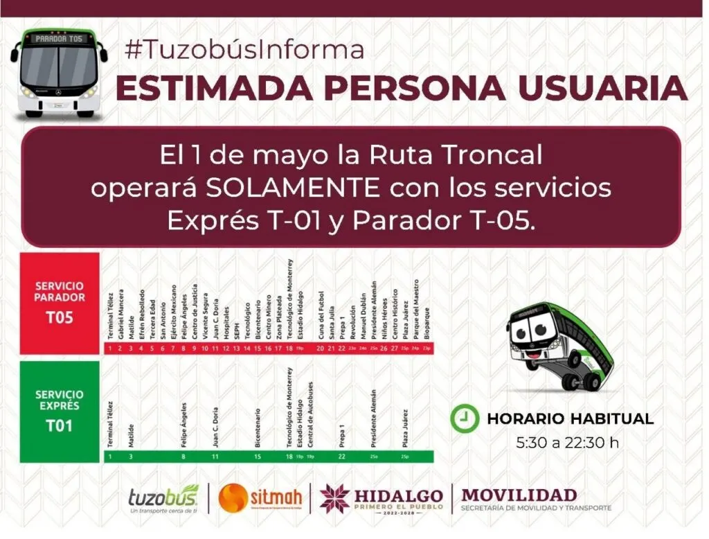 Tuzobús anuncia cierres y desvíos por desfile este 1 de mayo