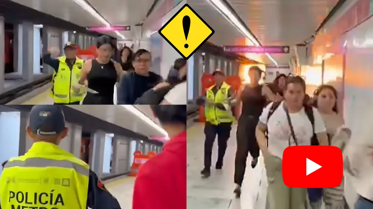 Momento de pánico por flamazo en el Metro CDMX en Salto del Agua; pasajeros evacúan andenes.