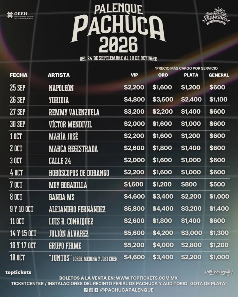Palenque Pachuca 2026 sorprende con nuevo artista: fecha, venta de boletos y cartelera