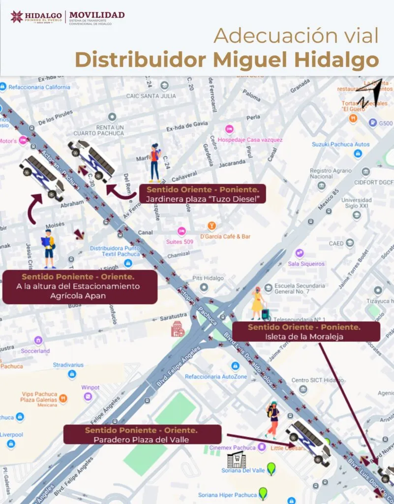 Pachuca: cambian paraderos del transporte público por obras en la Glorieta 24 Horas