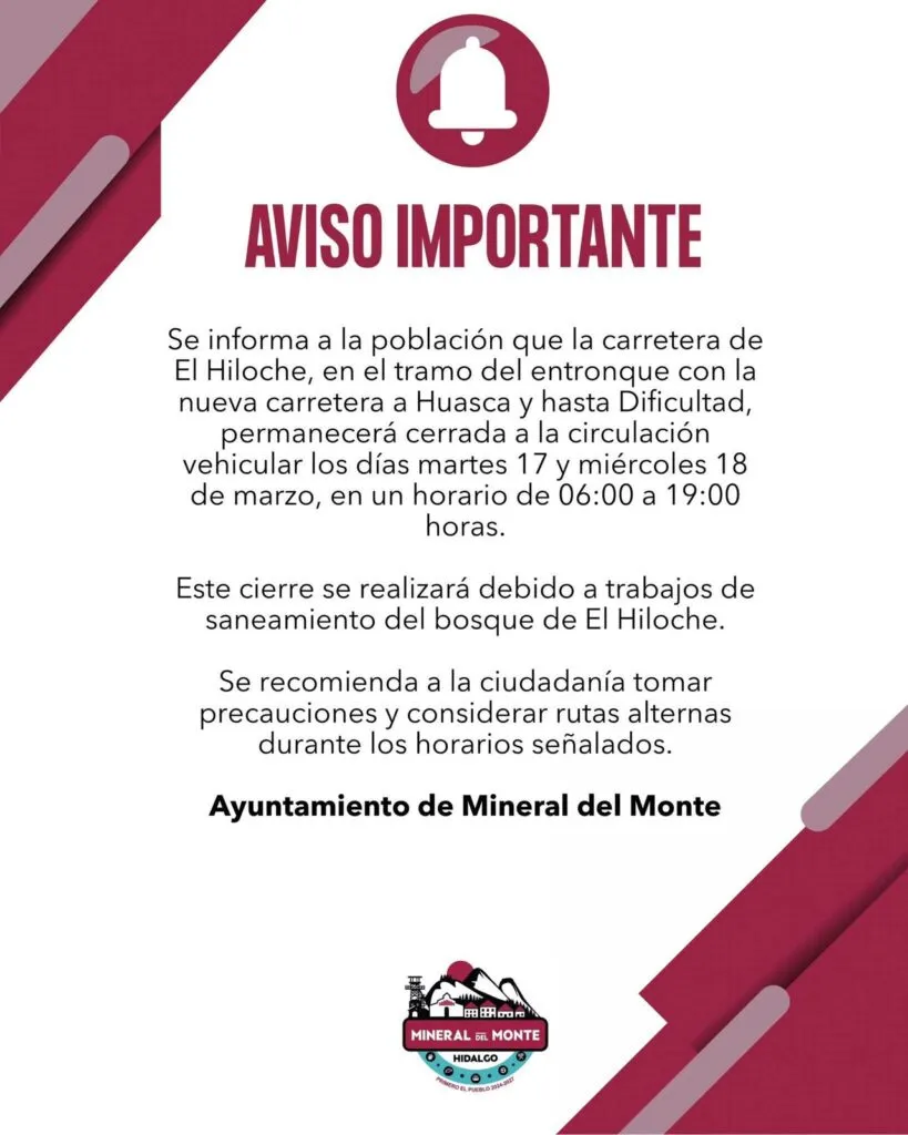 ¡Toma precauciones! Anuncian cierre de carretera en Hidalgo