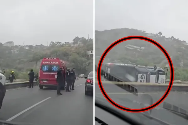 Caos en plena vía… patrulla termina volcada tras choque múltiple