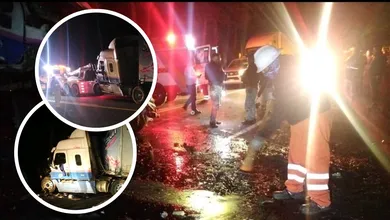 Tráiler volcado en la carretera México–Tuxpan cerca de Acaxochitlán; no hubo lesionados.