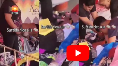 Mujer fue retenida por comerciantes del tianguis de Acatitla tras ser acusada de presuntamente robar prendas de ropa.
