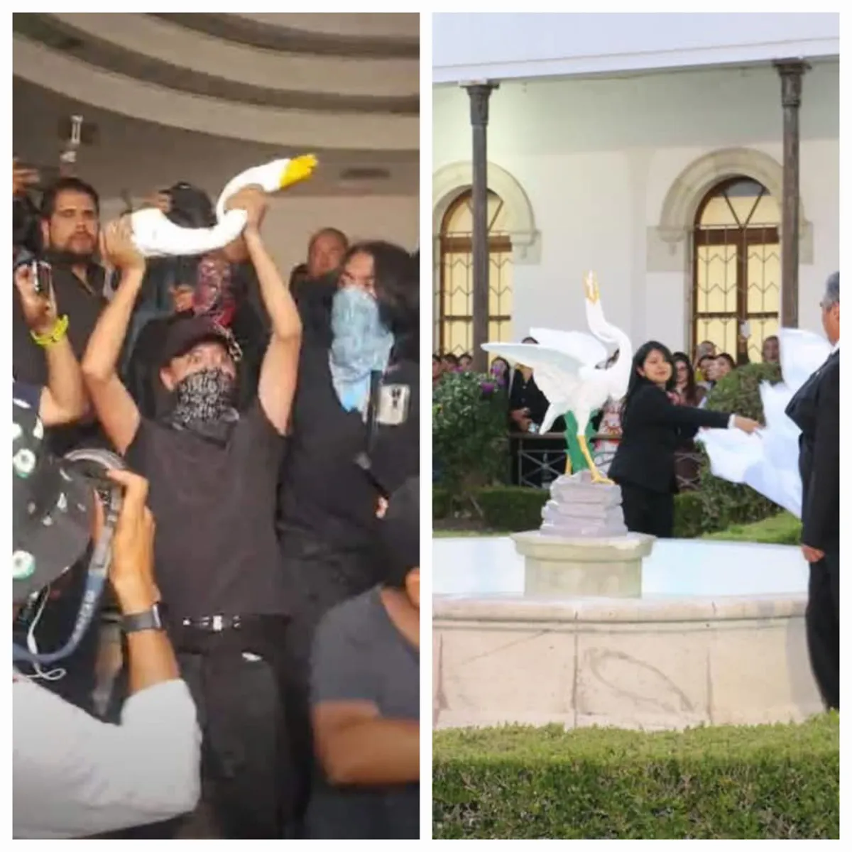 Develan figura de “La Garza” en Abasolo tras ser decapitada en protesta estudiantil