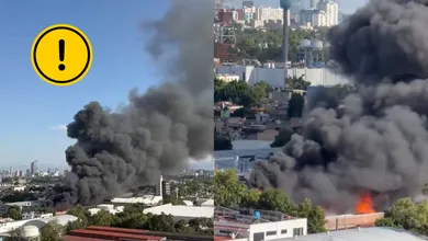 Bomberos trabajan para controlar el incendio en fábrica de Azcapotzalco tras explosión que alertó a vecinos.