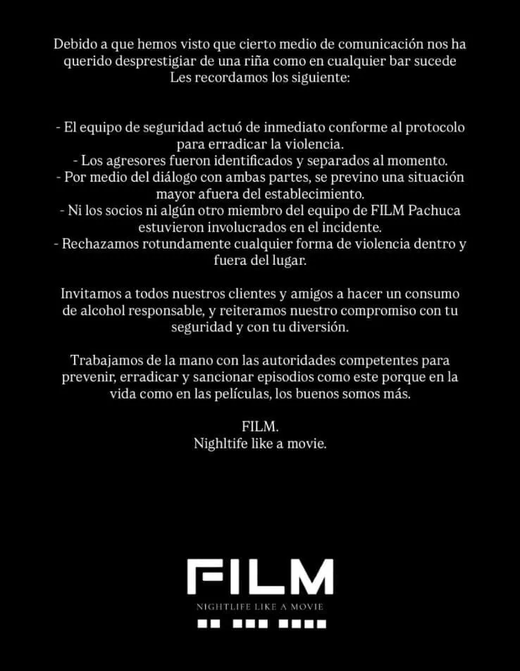 Esto respondió bar FILM de Pachuca tras riña | VIDEO