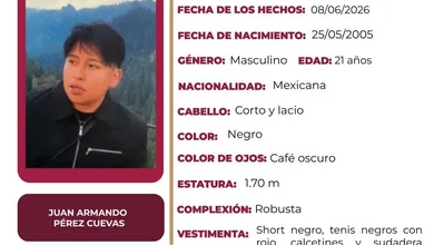 Ficha de búsqueda de Juan Armando Pérez Cuevas, desaparecido en Mineral de la Reforma