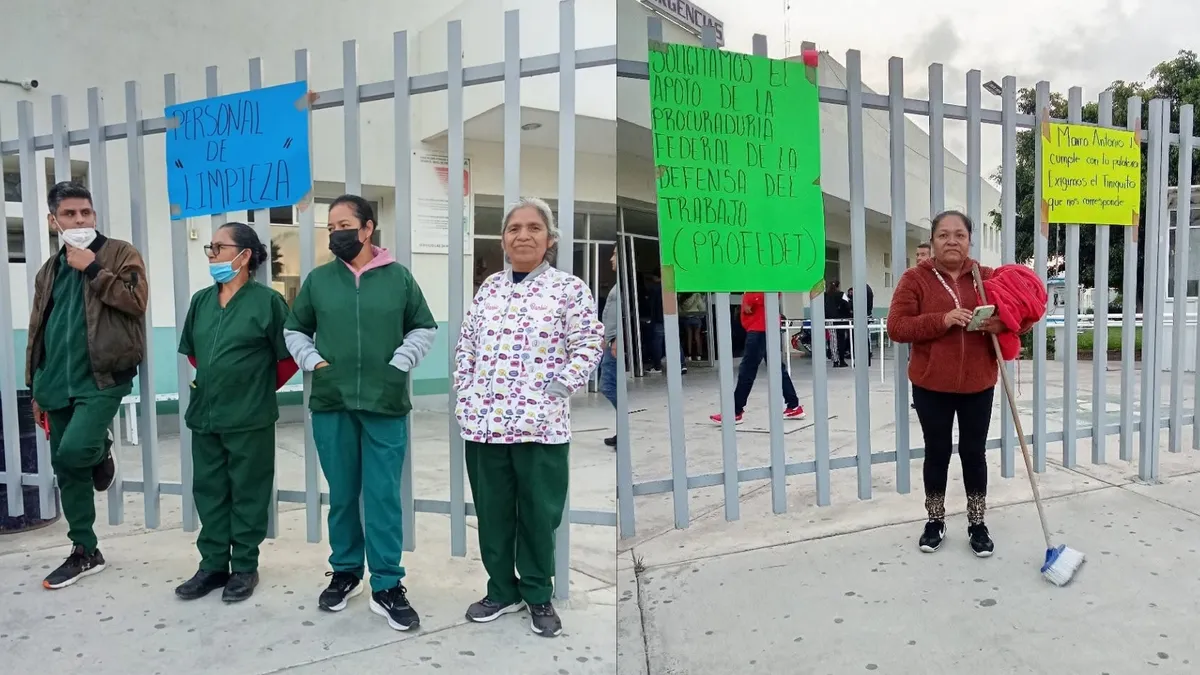 Protesta de empleados de limpieza en hospital del Valle del Mezquital.
