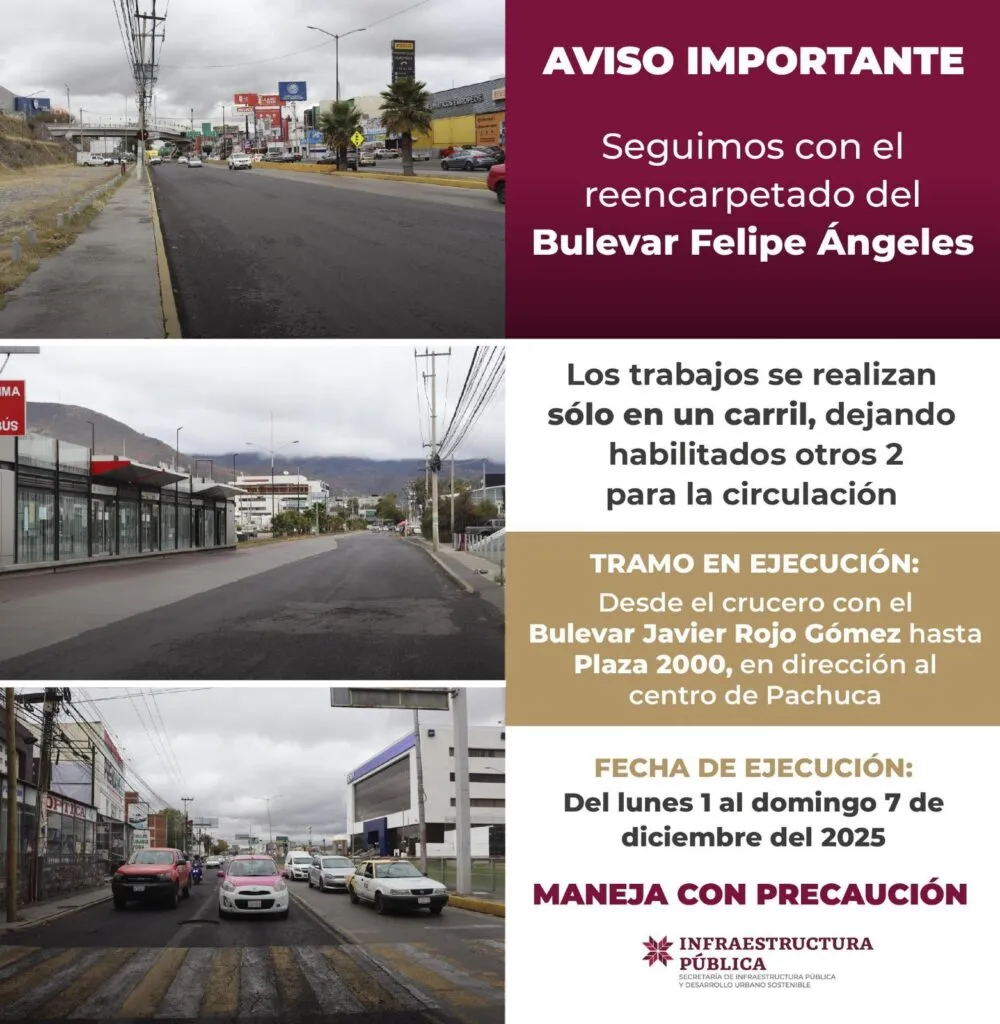 Atención conductores: anuncian nuevo reencarpetado en bulevar principal de Pachuca
