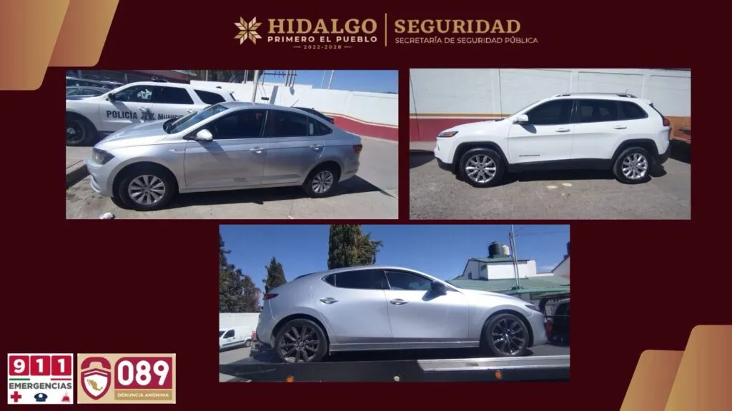 Seguridad Pública de Hidalgo recupera tres autos de lujo robados en Tula; hay dos detenidos