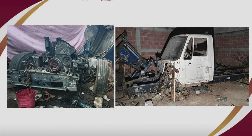 Tizayuca: aseguran predio usado para desarmar tractocamiones robados; hallan droga