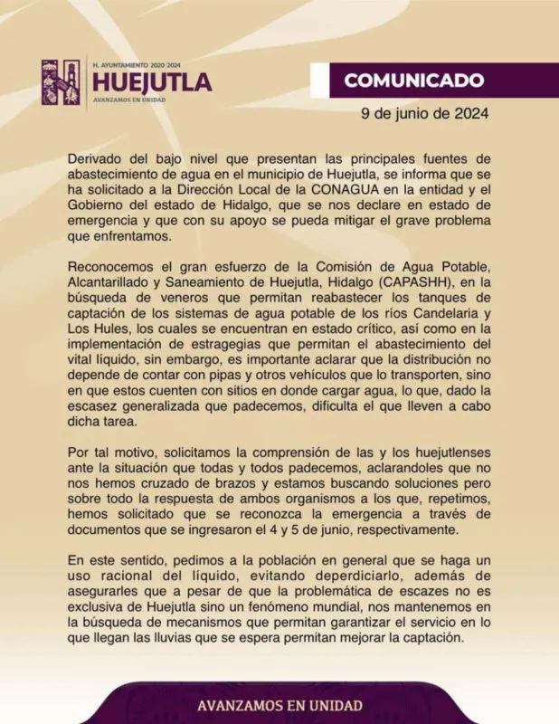Huejutla solicita estado de emergencia por escasez de agua