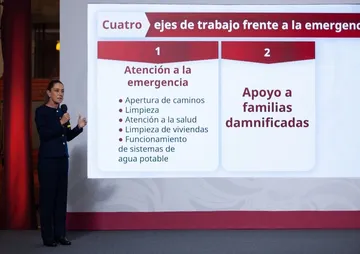 Presidenta Claudia Sheinbaum anuncia apoyos económicos para damnificados por lluvias.