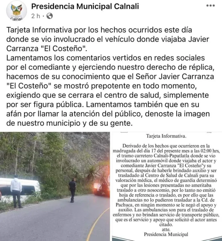 El Costeño desmiente rumores de prepotencia tras accidente y responde a alcalde de Calnali