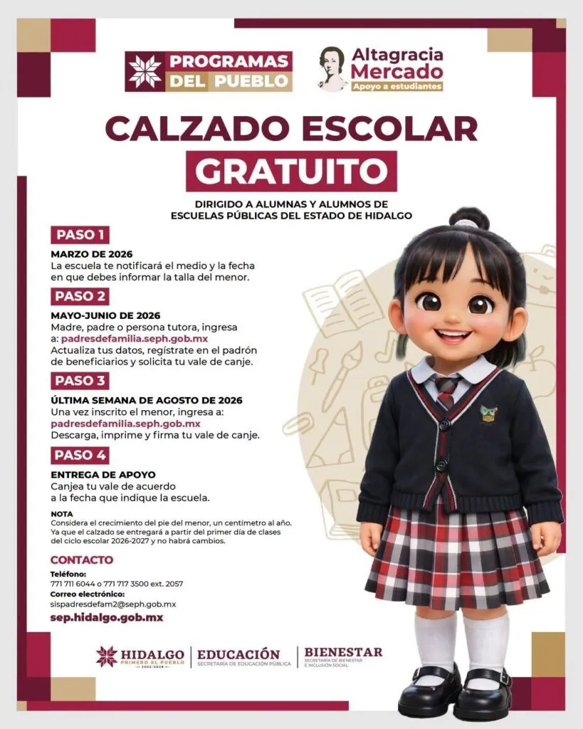 Calzado Escolar Gratuito 2026: así puedes obtener el apoyo para estudiantes en Hidalgo