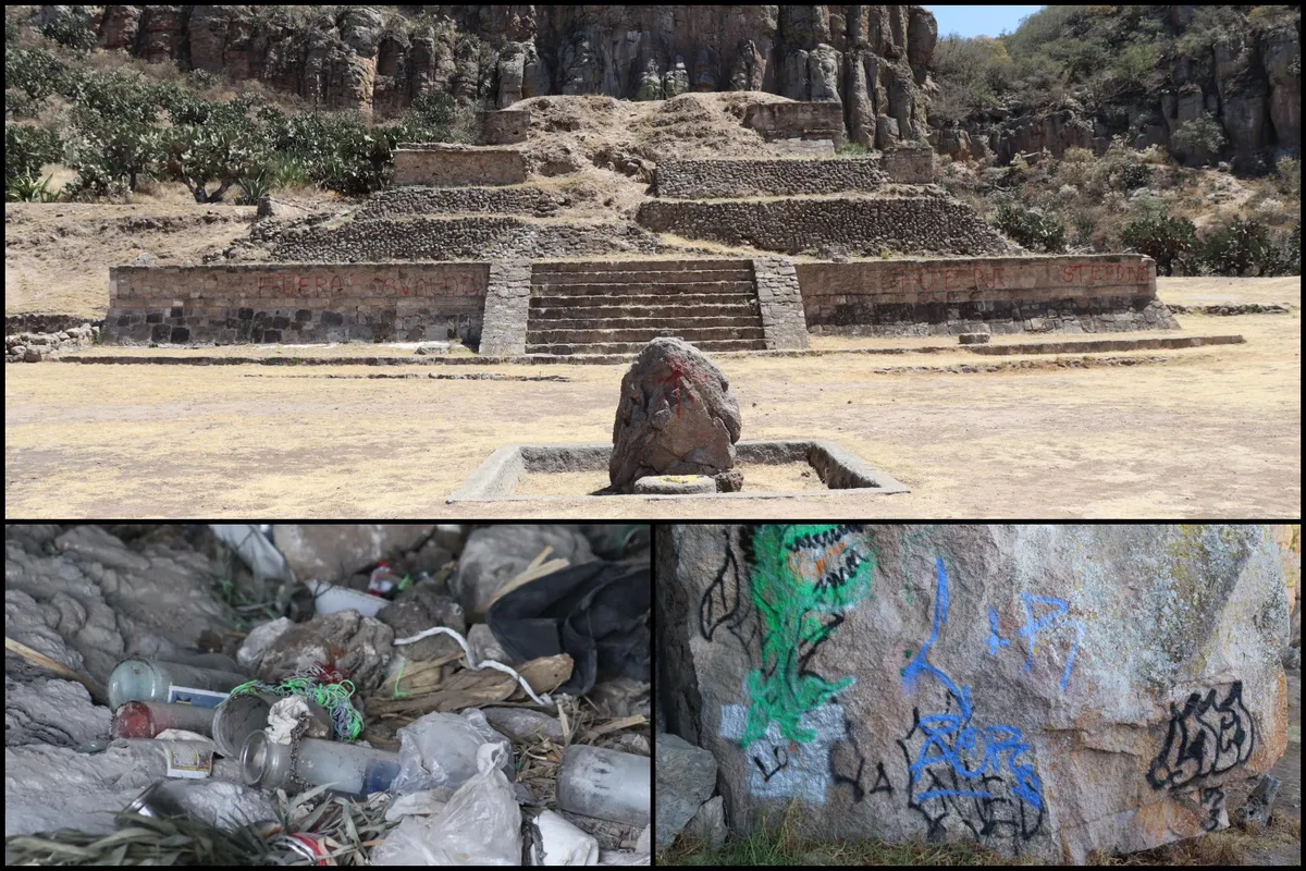 Huapalcalco: entre basura y grafitis reciben equinoccio