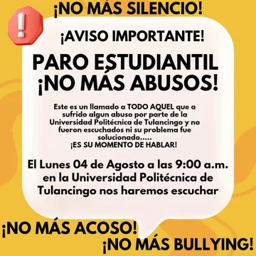 Estudiantes de la UPT convocan paro pacífico contra abusos y falta de respuesta institucional.