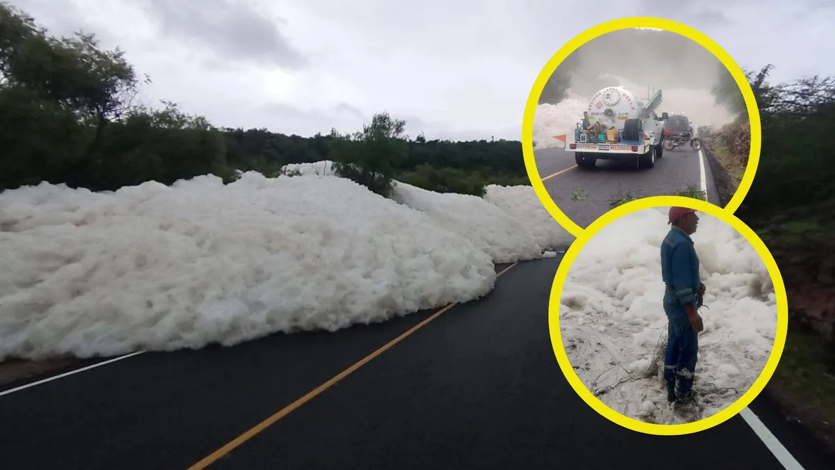 Cierran carretera de Alfajayucan por acumulación de espuma de aguas negras