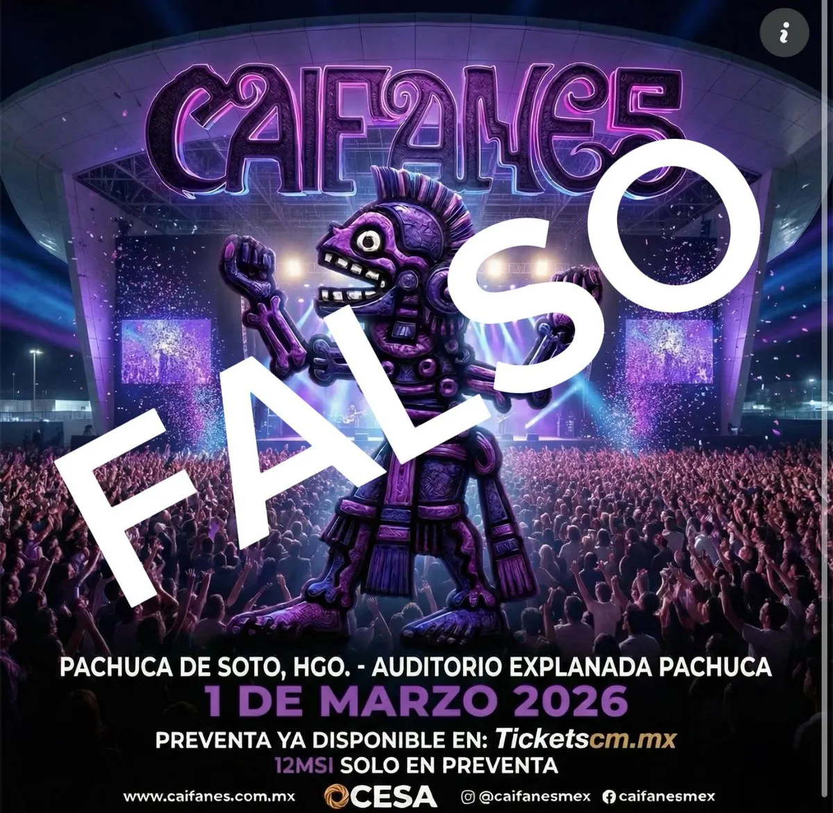 Alertan por concierto falso de Caifanes en Pachuca