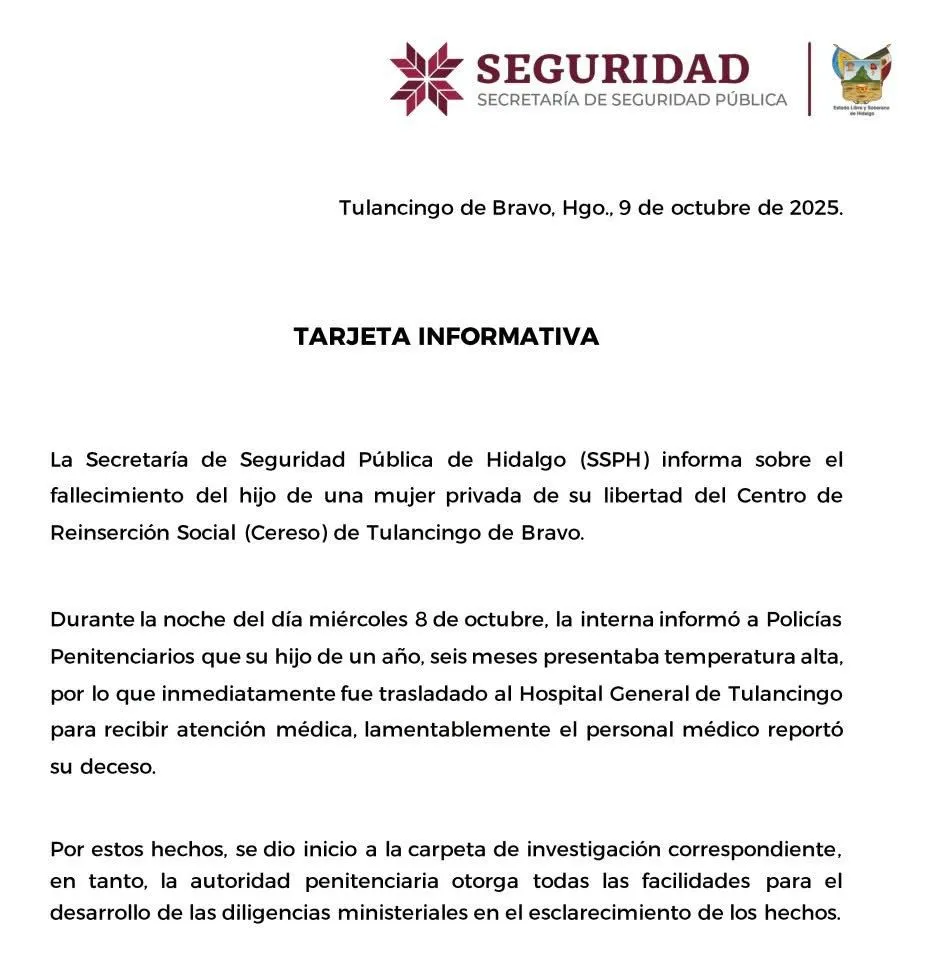 Fallece menor en el Cereso de Tulancingo tras traslado de urgencia