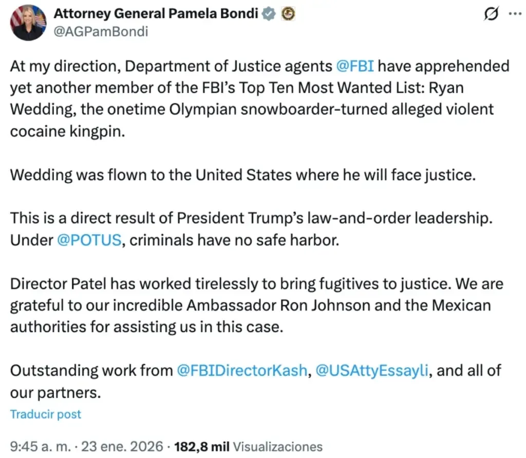 De Héroe Olímpico a “Nuevo Pablo Escobar”: Cae en México Ryan Wedding, el narco por el que daban 15 MDD