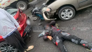 ¡Se estrelló en Las Torres! Motociclista resulta lesionado en Tizayuca