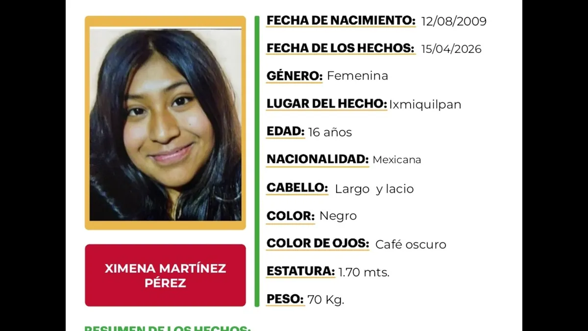Alerta Amber Hidalgo: se busca a Ximena Martínez Pérez, desaparecida en Ixmiquilpan