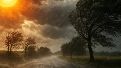 Cielo nublado con lluvia y ambiente caluroso en una región de Hidalgo.