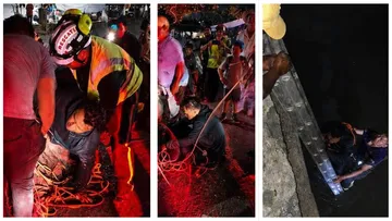 Bomberos rescatan a un hombre del arroyo Pallares en Ixmiquilpan.