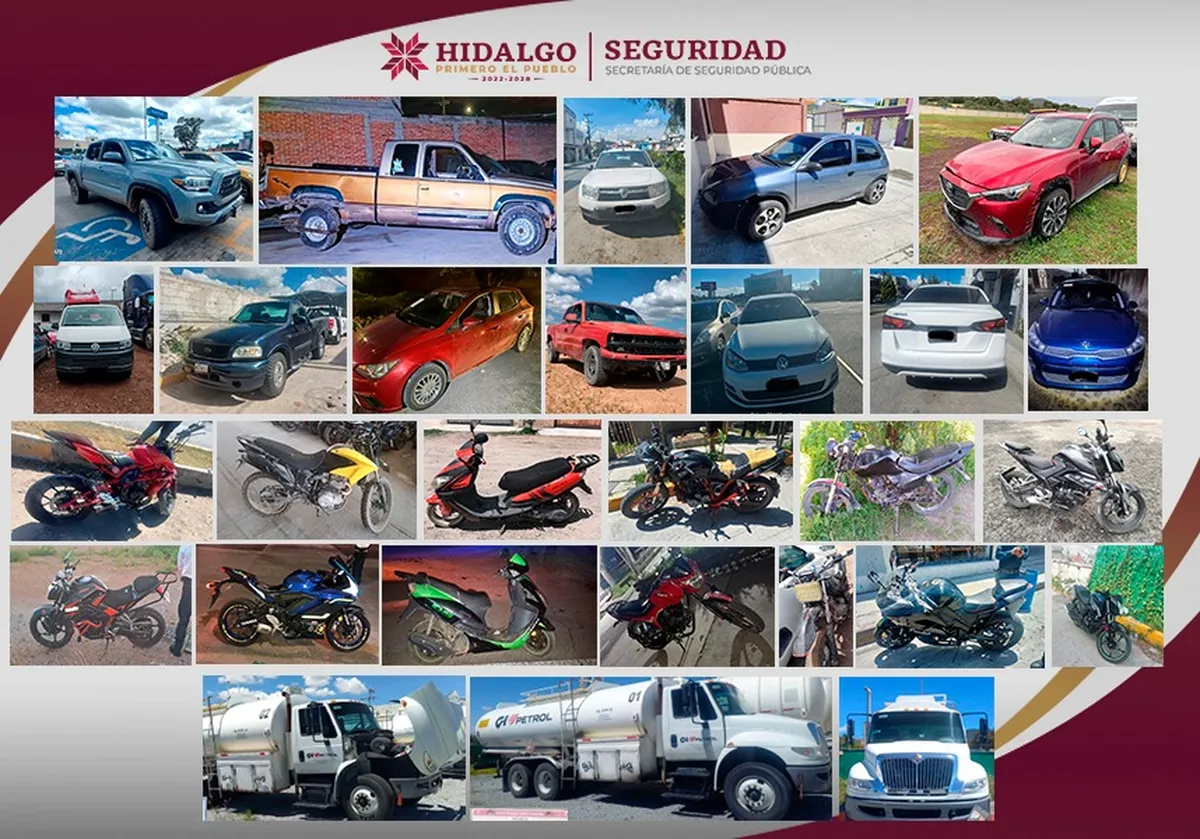 SSPH asegura 30 vehículos con reporte de robo en Hidalgo.