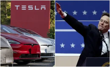 Autos eléctricos de Tesla estacionados en un punto de recarga en Alemania, donde las ventas de la marca han caído 76% este año.
