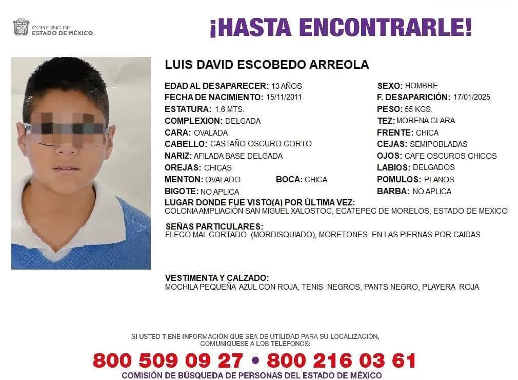 Adolescente desaparecido en Edomex es hallado en Pachuca; intentaba viajar a Tlaxcala