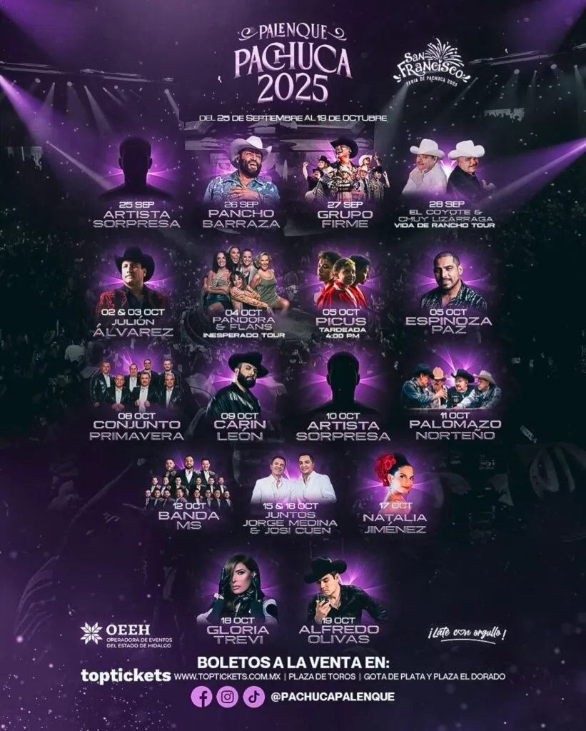Palenque Pachuca 2025: cartel COMPLETO de artistas y fechas de presentación