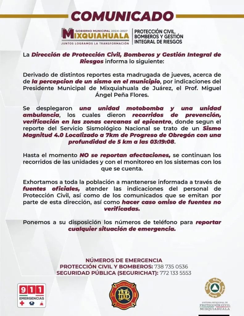 Sismo en Hidalgo: continúan revisiones tras movimiento telúrico