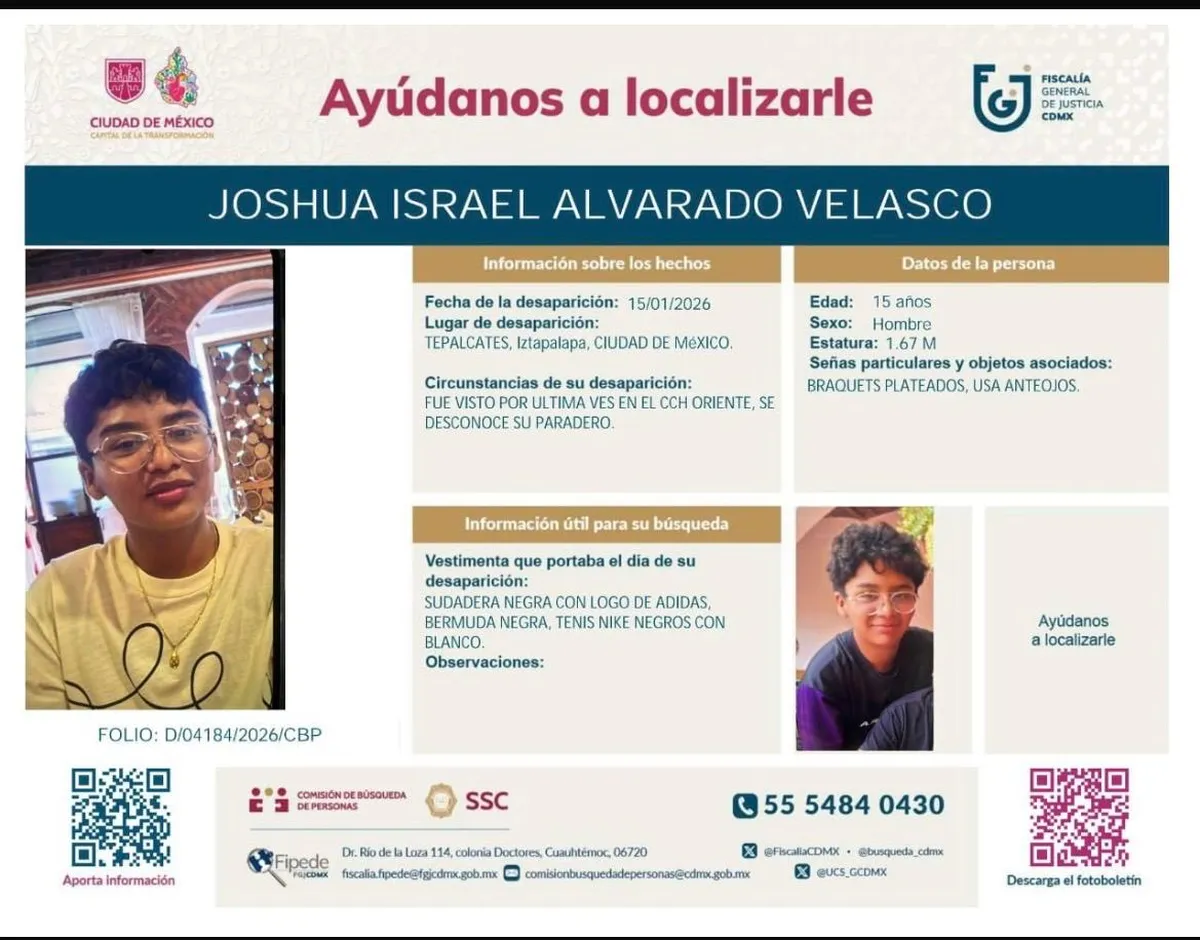 Estudiante del CCH Oriente desaparece en CDMX; piden apoyo ciudadano