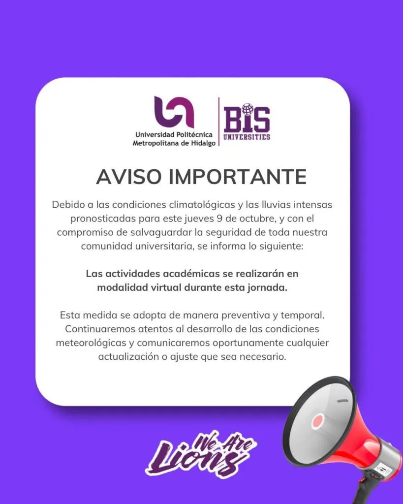 ¡Atención estudiantes! La UPMH suspende clases presenciales