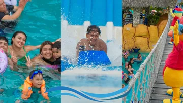 Familias disfrutan de albercas y atracciones acuáticas en un balneario durante las vacaciones de verano.