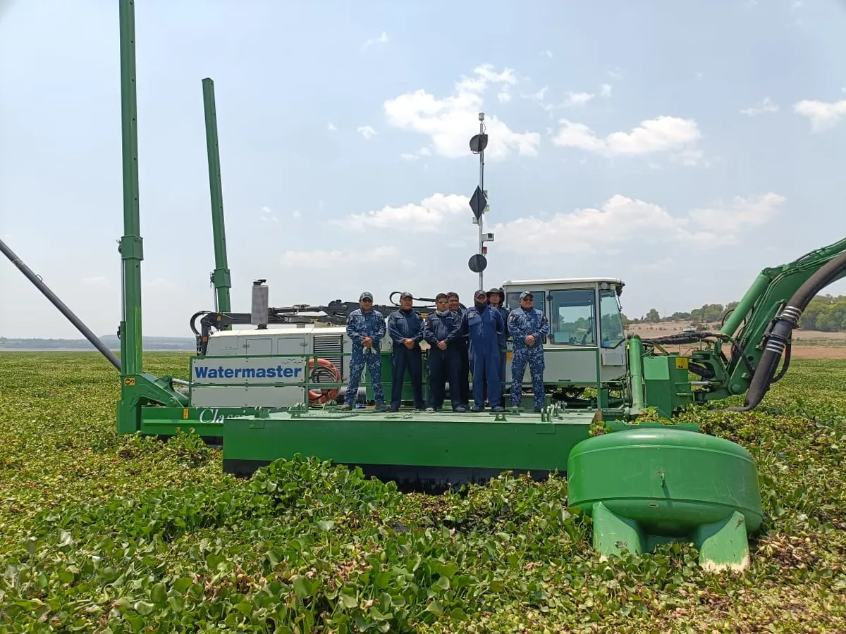 Avanza limpieza en la presa Endhó: más de 12 mil toneladas de lirio extraídas