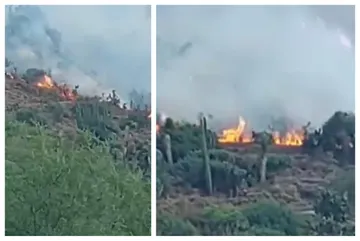 Fuerte incendio en Ixmiquilpan, en riesgo de salirse de control por ráfagas de viento