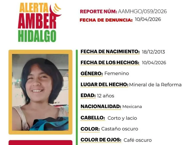 Ficha de búsuqeda de Maytanne Gutiérrez, desapareció en Mineral de la Reforma