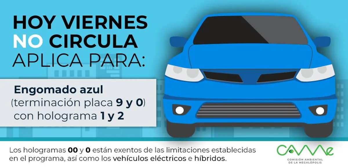 Hoy No Circula viernes 13 de agosto CDMX y Edomex