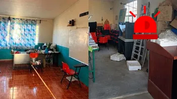 Policías acudieron a la Telesecundaria No. 120 de Cerro Colorado tras el reporte del robo de pantallas y equipo