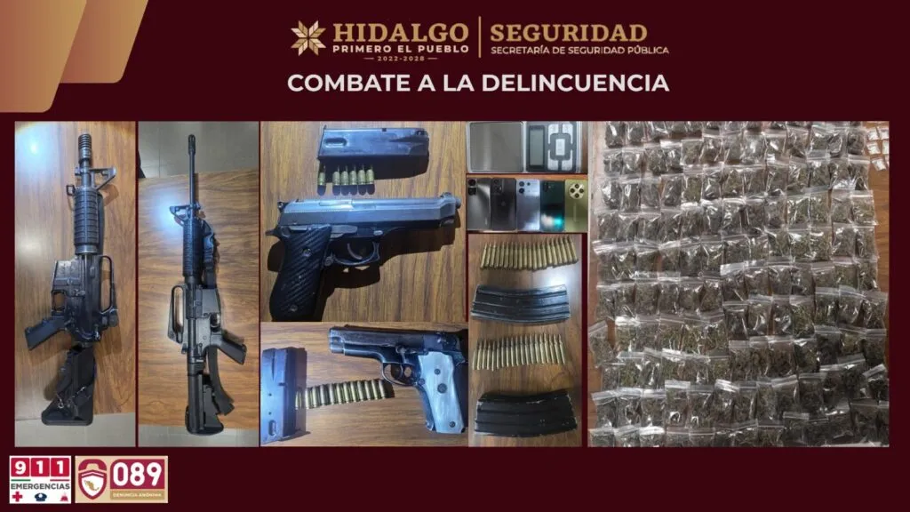 Cae grupo ligado a delitos en Tepeapulco con armas y más de mil dosis de droga