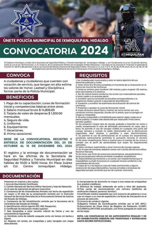 Empleo en Hidalgo: lanzan convocatoria abierta para la policía municipal