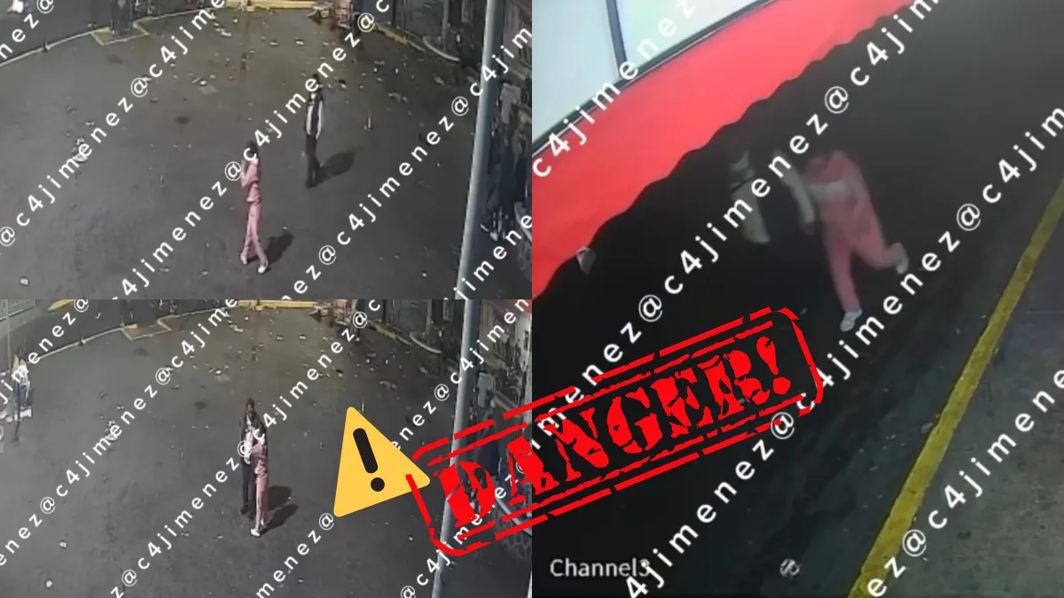 Momento en que el hombre toma de la mano a la joven con síndrome de Down en Iztapalapa.